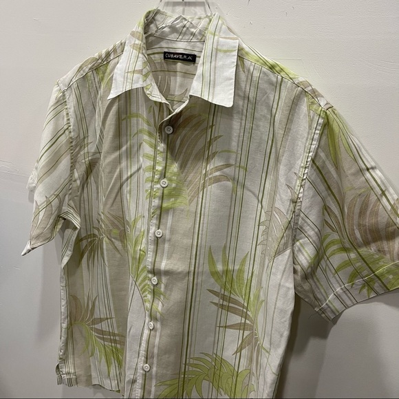 Cubavera Stripe Short Sleeve Shirt Button-Down Shirt Linen Palm Print Large - Picture 3 of 8